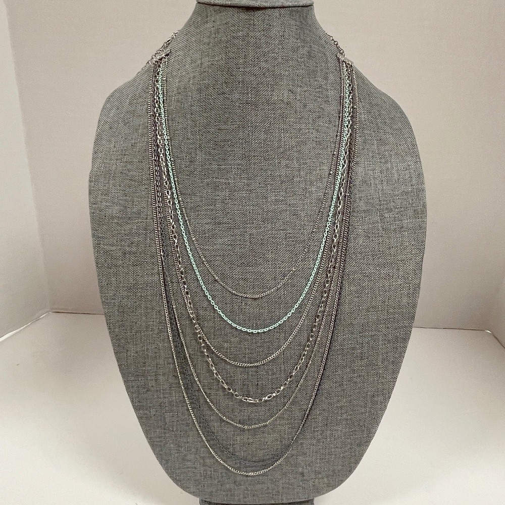 7 Strand Chains Vintage Necklace Gold and Silver Tone Extra Long